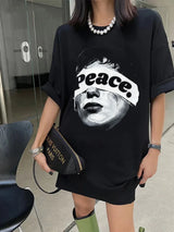 streetwear glitch text shirt with flame manga block detail