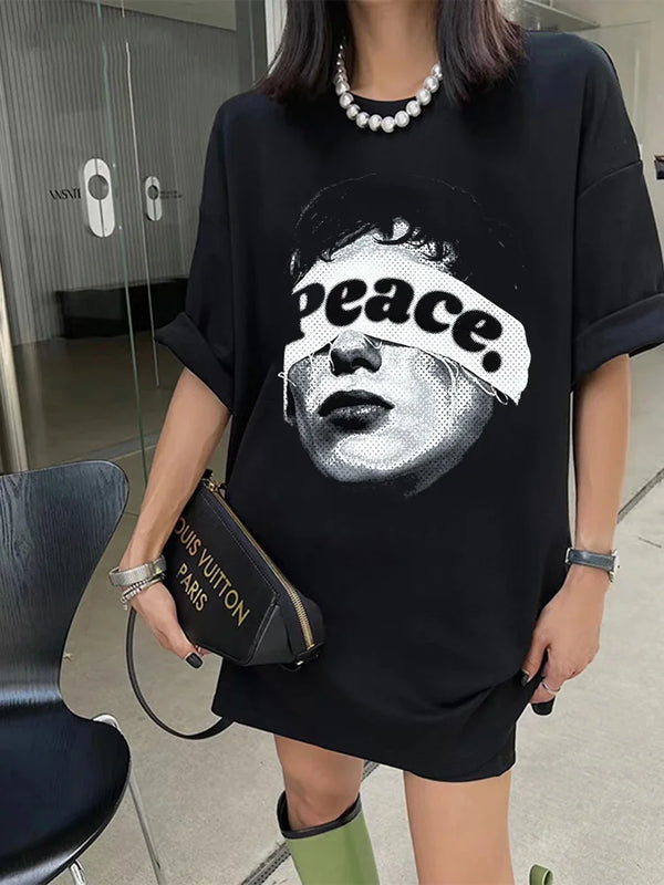 streetwear glitch text shirt with flame manga block detail