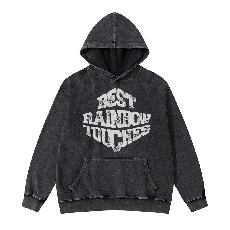 skatercore chrome print featuring rainbowtouches washed hoodie men high street fashion pattren hoodie hip hop unisex breathable superior quality mens clothing
