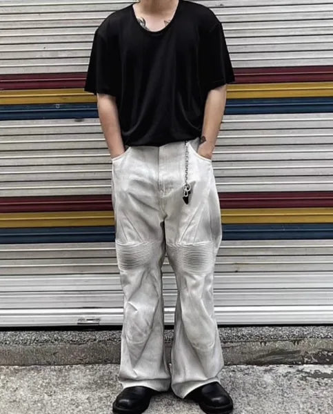 european and american high street washed distressed wide leg jeans pants y2k hip hop splashing ink pleated beggar jeans vintage unique jeans style 1371