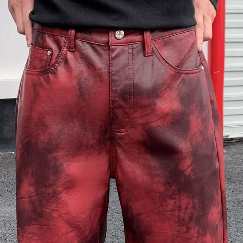 men streetwear fashion hip hop punk gothic vibe casual straight leather pant man y2k trousers motorcycle pants stage clothing relaxed fit trousers