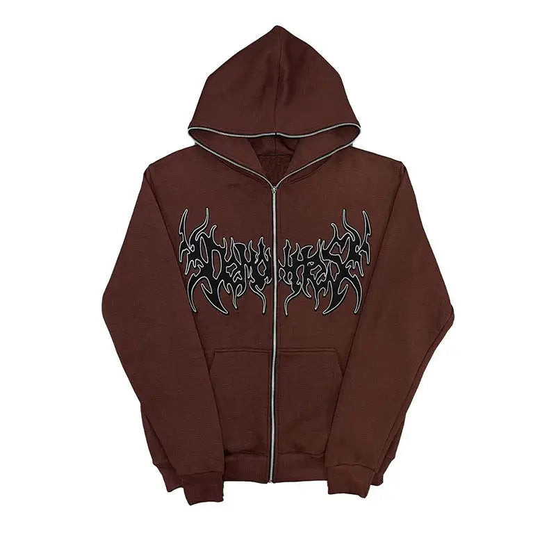 Fashion Ins European American Street Personality Embroidered Zipper Cardigan Men and Women Y2K Street Hoodie Sweatshirt Jacket