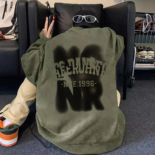 Suede Round Neck Sweatshirt Men in Autumn and Winter Ins Trendy Style Jacket Top