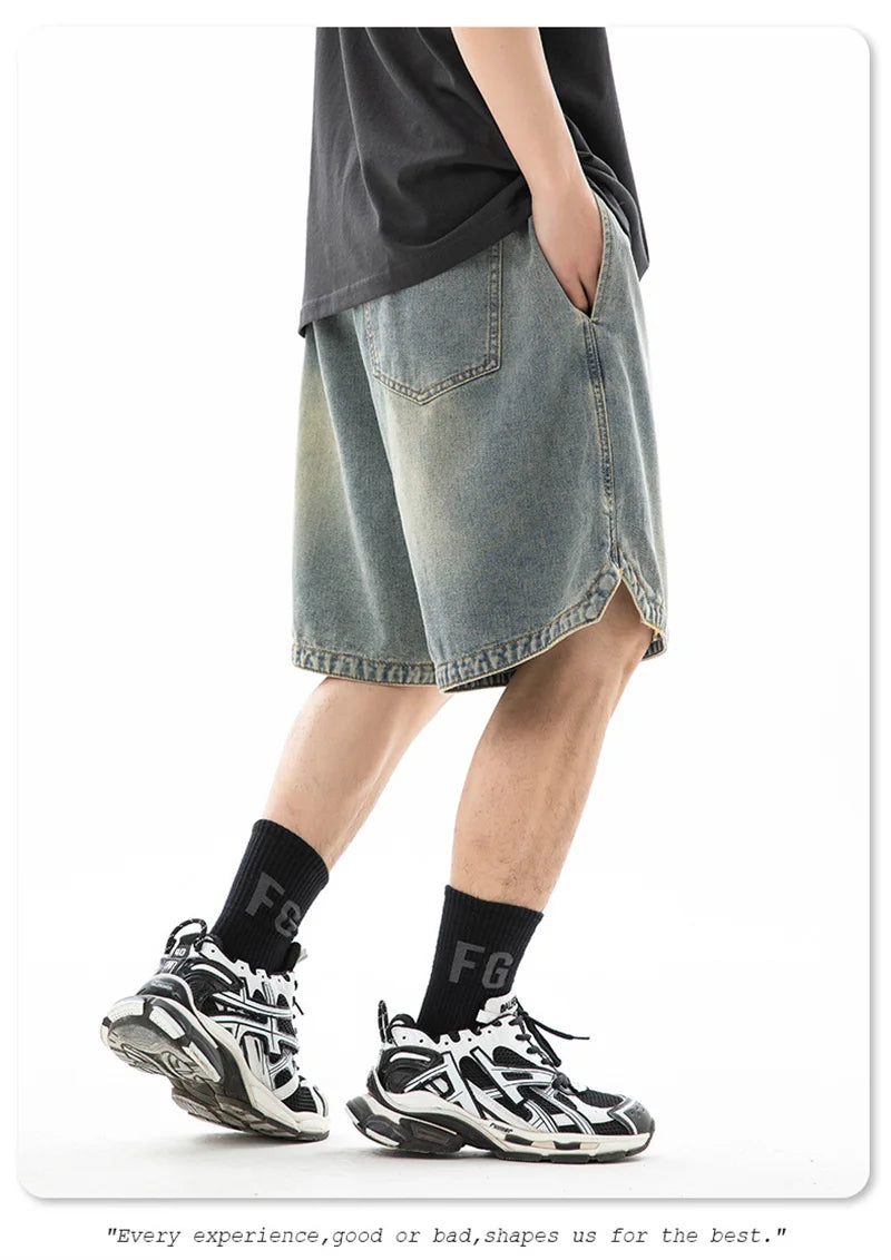 summer distressed denim shorts basic casual streetwear short jeans embroidery baggy hip hop fashion y2k blue bermuda shorts unique jeans style 3454