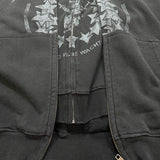 Techwear-inspired hoodie with futuristic cityscape print