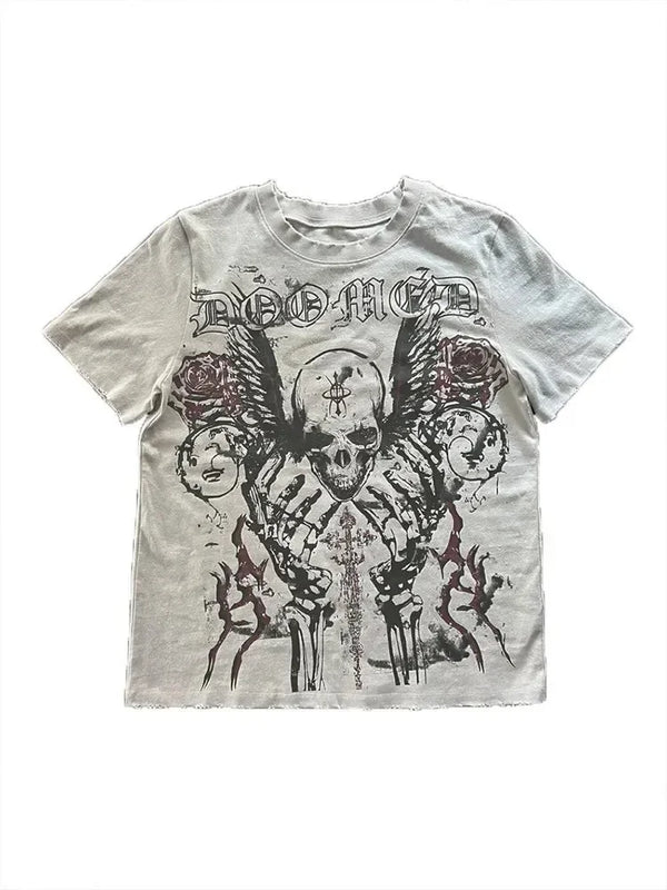 Vaporwave Crying angel – Dark Punk Y2K 90S Harajuku Round Retro Skull Large Pattern S