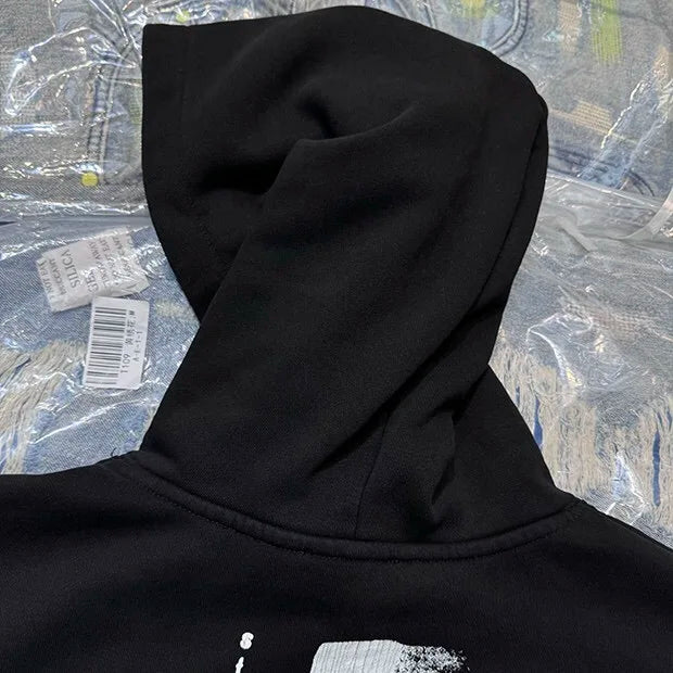 Urban gothic hoodie with occult-inspired typography