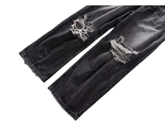 knee destroy big holes high street pants mens casual harajuku zipper straight trousers hip hop fashion streetwear baggy joggers unique joggers style 2922