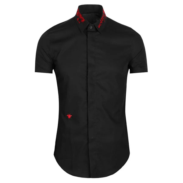 New 2022 Luxury Men Classic Embroidered bee stripe Fashion Cotton Casual Shirts Shirt High Quality Short Sleeves A68
