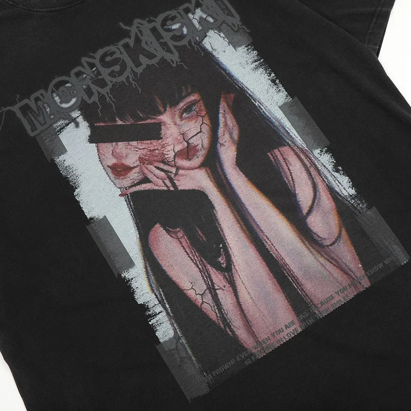 Cyberpunk Aesthetic print tee – Aolamegs Mens Oversized T Shirts Cartoon Cute Girl Graphics