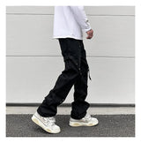 fashion knee adjust belt decoration denim jeans zipper straight jeans hip hop streetwear mens casual loose joggers jeans pants unique joggers style 2572