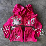 Hip Hop Gothic Pink Oversized Hoodie Sweatshirt Streetwear Zip Hoodie
