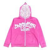 Y2K Zip Hoodie Irregular Pattern Goth Pullover Gothic Long Sleeve Over