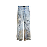 men baggy jeans graffiti printed loose straight denim pants luxury designer jeans male streetwear hip hop jeans trousers y2k unique jeans style 4524