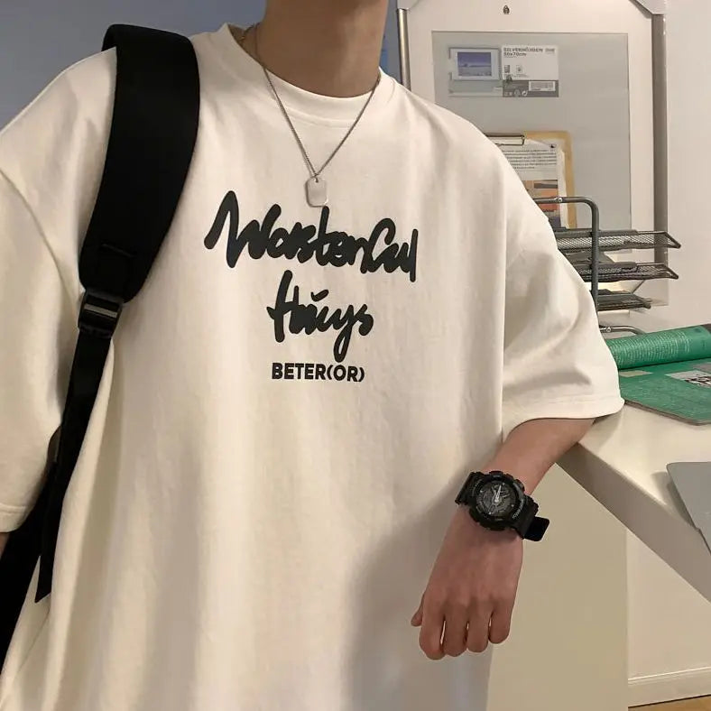 Korean style new Hong Kong style trendy letter printed short-sleeved trend loose and versatile casual couple half-sleeved top