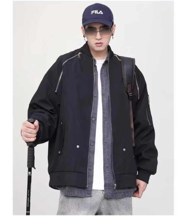 retro baseball bomber, daily drip outerwear, casual outfit