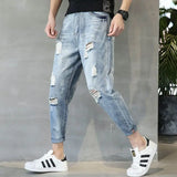 2023 autumn new light luxury fashion jeans men casual trousers korean version all match boutique clothing simple style ripped baggy denim