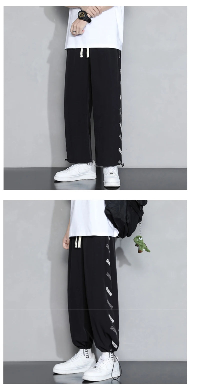 summer side letter printed straight pants mens drawstring sports joggers sweatpants y2k streetwear baggy casual trousers unique joggers style 909