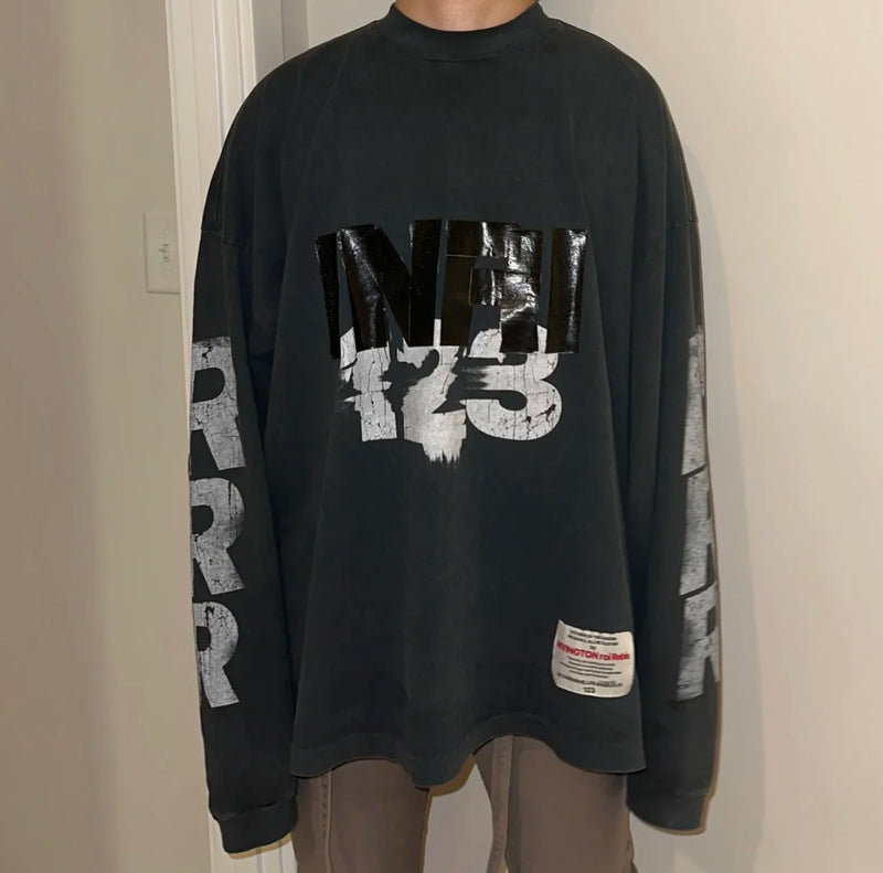 skatercore oversized shirt featuring summer retro 123 letter print brand fashion high street hip pop casual loose cotton long sleeve t shirt pullover sweatshirt