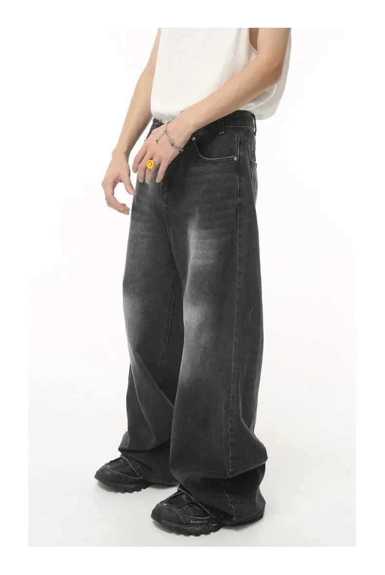 streetwear vintage y2k men s jeans black baggy trousers new wide leg denim pants hip hop harajuku distressed straight pants unique jeans style 765
