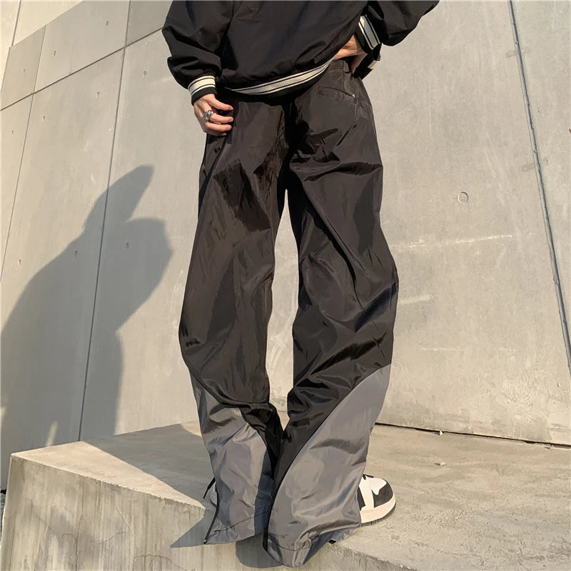 mens high street loose pants casual zipper open patchwork straight trousers pants hip hop new fashion streetwear jogging pants unique default style 1800