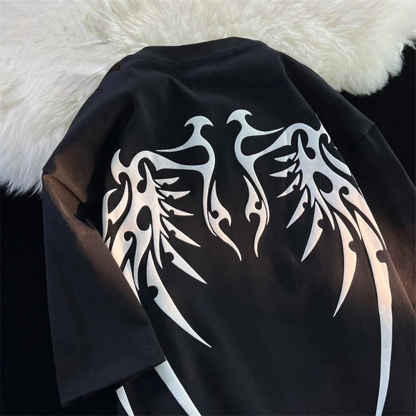 Vaporwave Vintage print – American Style High Street Retro Skeleton Printed Short Slee