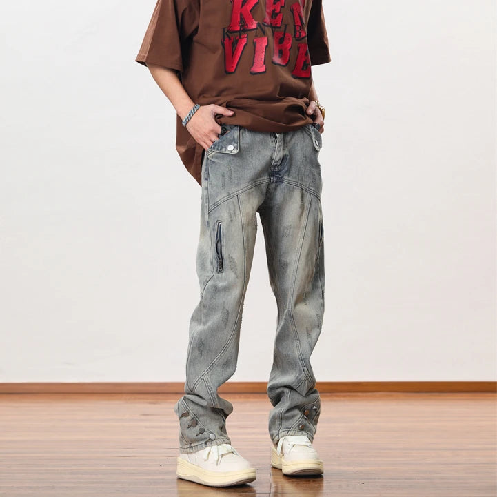 hip hip streetwear denim straight pants mens harajuku retro washed cotton casual zipper joggers jeans trousers pants jean men unique joggers style 2097