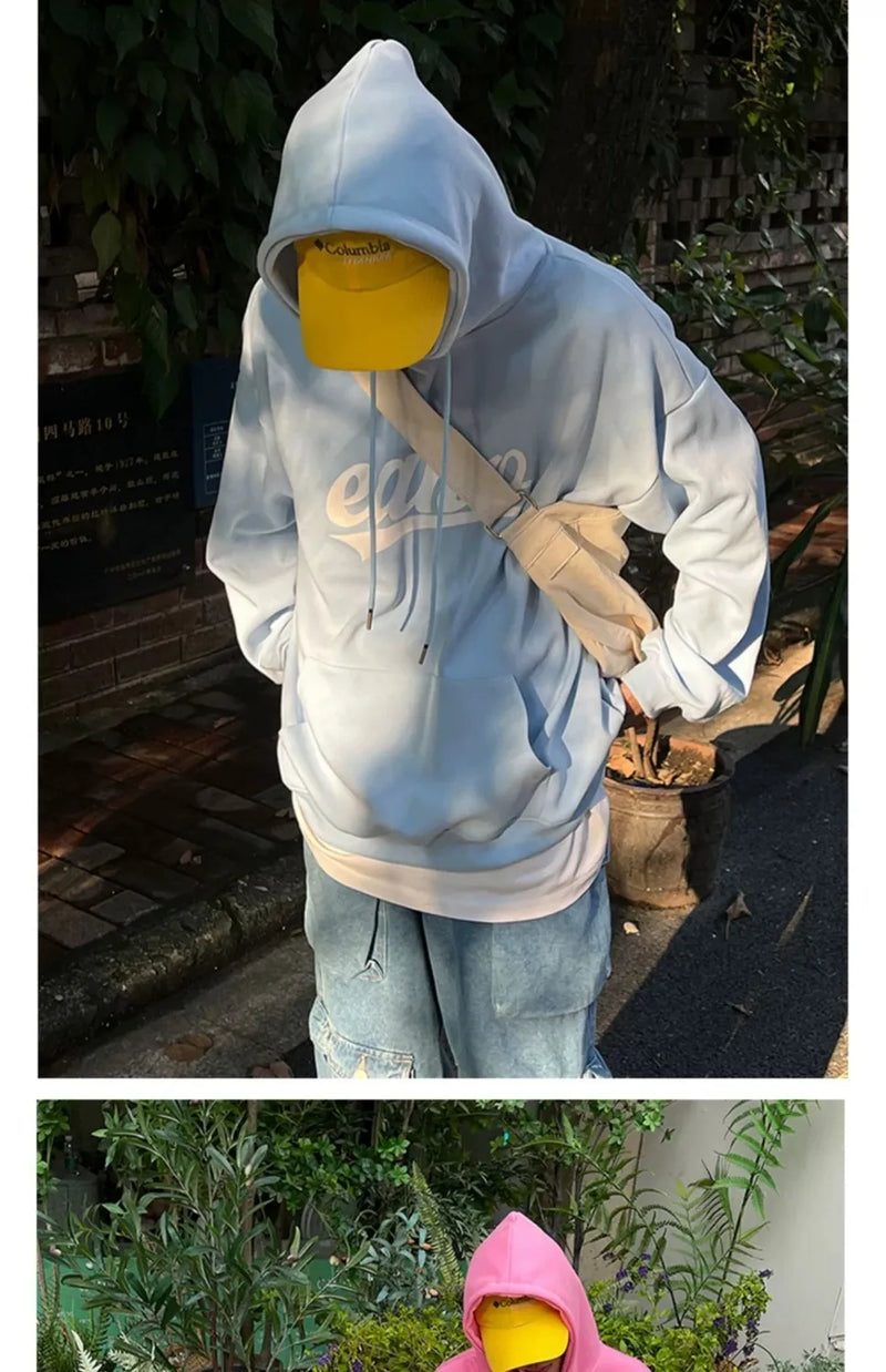 2024 New American Retro Ins Velvet Printed Hooded Sweatshirt Winter Warm Men and Women Personalized Y2K Street Hoodie Top