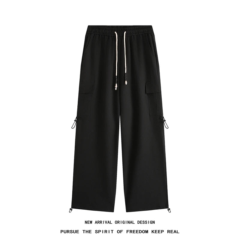hip hop mens loose fit paratrooper pants drawstring elasticated work pants lightweight quick drying sport climbing trousers clean everyday pants