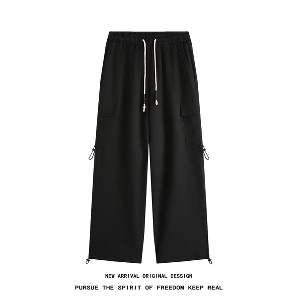 hip hop mens loose fit paratrooper pants drawstring elasticated work pants lightweight quick drying sport climbing trousers clean everyday pants