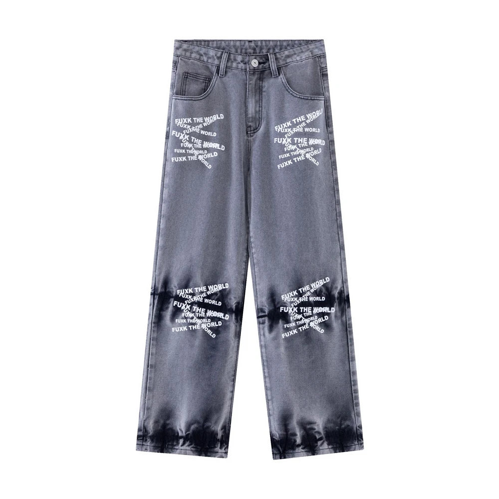 2024 Streetwear Blue Jeans Letter Printing Vintage Retro Denim Trousers Harajuku Jogger Denim Jeans Hipster