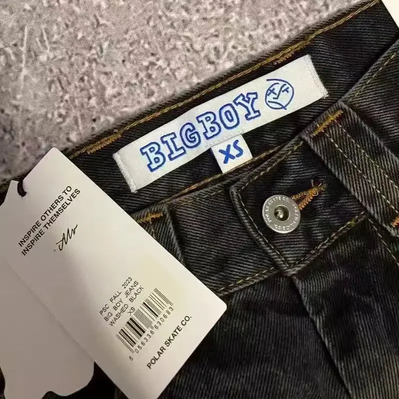 bigboy foreign trade american retro autumn new mens jeans ins black loose straight wide leg cargo pants streetwear men joggers sporty tapered joggers