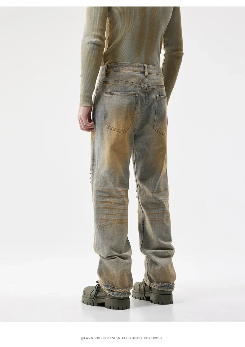 men patch hole distressed plus size denim pant ripped jeans streetwear fashion hip hop vibe loose casual baggy jeans trousers 40 unique jeans style 3180