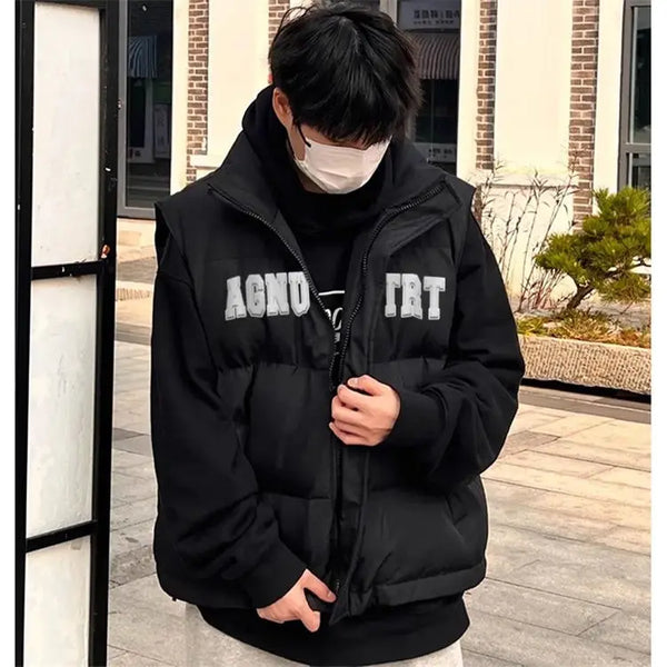 2024 Winter Korean Simple Ins Letter Printed Vest Cotton Clothing American Y2K Men Women Trendy Brand Loose Casual Vest Jacket