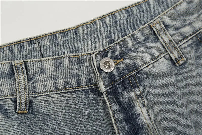 men fashion denim jeans casual bottom button open straight jeans with pockets hip hop streetwear zipper cargo joggers jean pants unique joggers style 2523