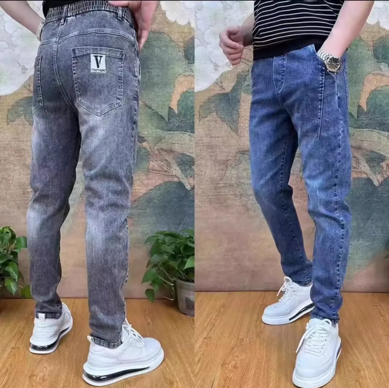 men harem drawstring jeans cool casual stretch elastic waist trousers male denim pants hip hop korean harem joggers cargo jeans streetwear sweatpants