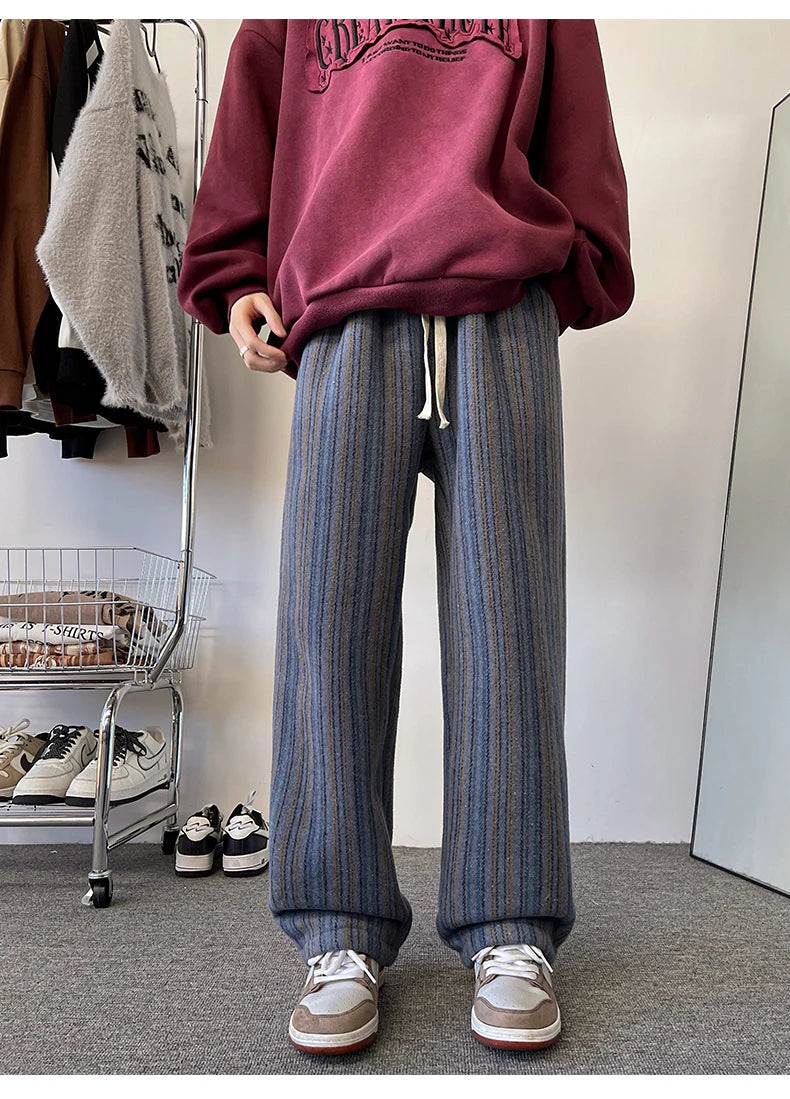 high quality stripe plaid mens trousers baggy straight fashion classic padded autumn winter casual pants male plus size m 8xl unique default style 1170