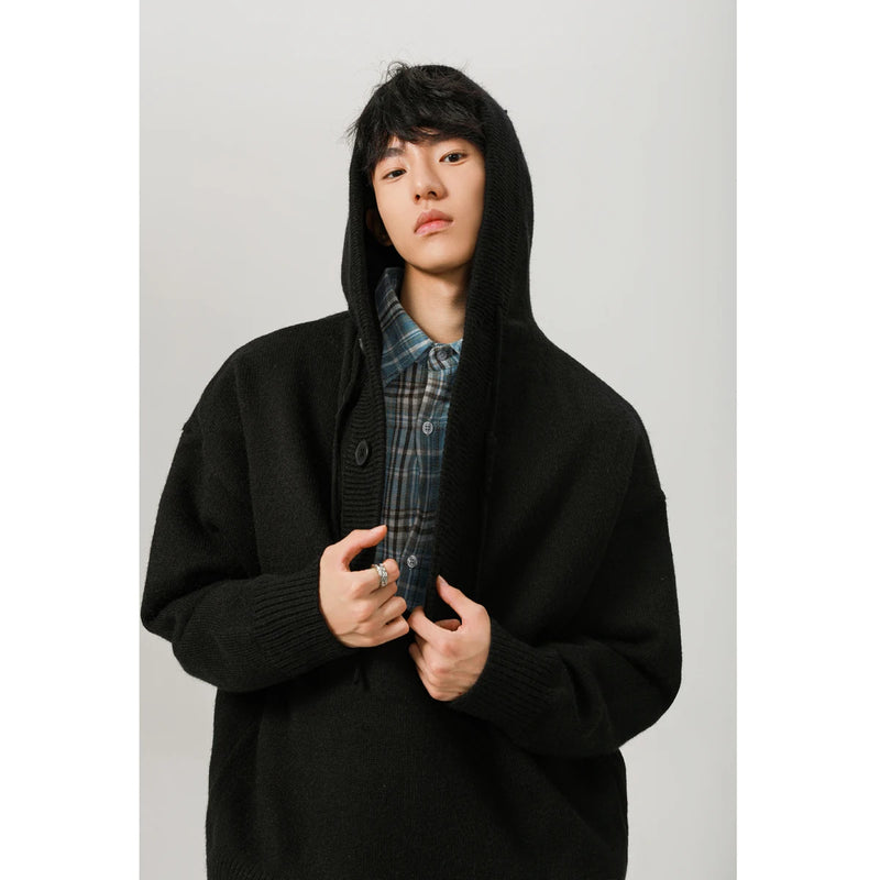 minimalist knit hoodie, photo-ready knit, unisex oversized techwear hoodie for men street style