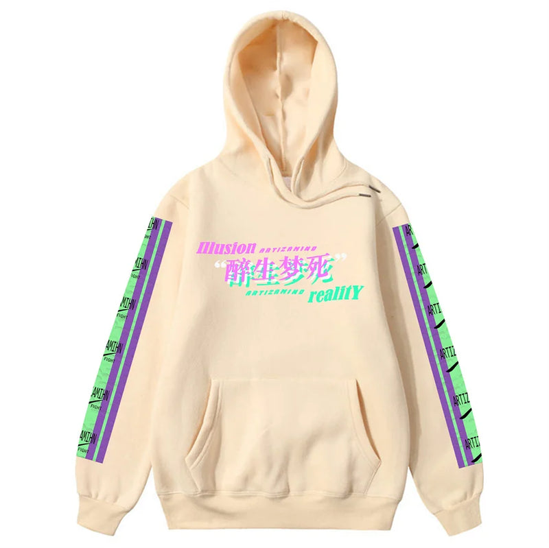 Men Hip Hop Hoodie Sweatshirt Drunk Illusion Chinese Character Hoodie