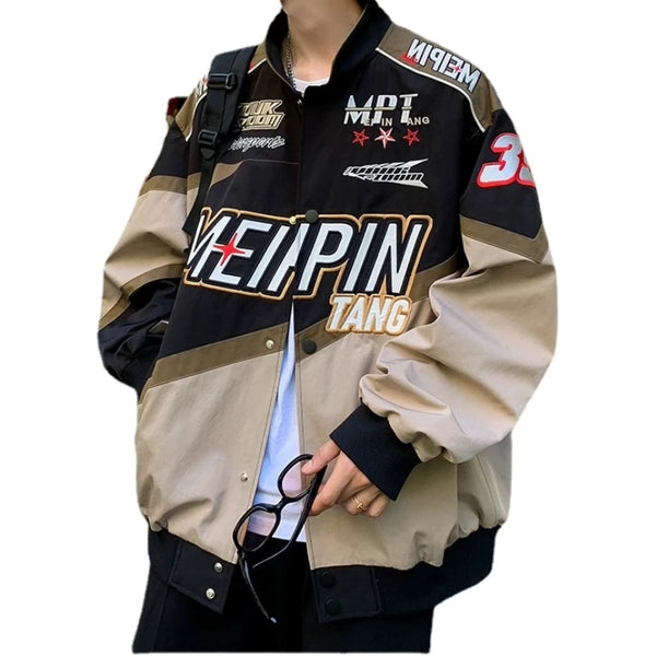 fashion racing style jacket coat mens letter embroidery loose coats unisex streetwear new casual motorcycle jackets outerwear - variant style 7e695c for streetwear fashion
