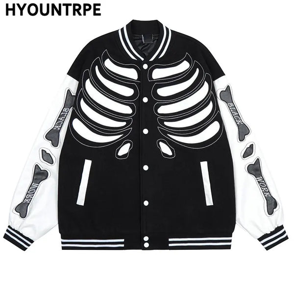 Mens Streetwear Jacket Bone Skeleton Baseball Bomber Retro Coat Hip Hop Harajuku Loose Oversized Unisex khaki streetwear jack - variant style eea2cf for streetwear fashion
