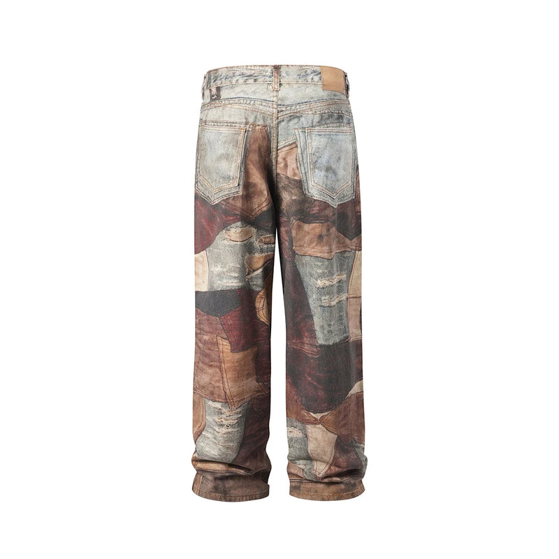 new autumn frayed patchwork baggy jeans pants for men and women straight ripped casual denim trousers oversized loose cargos multi-pocket cargos