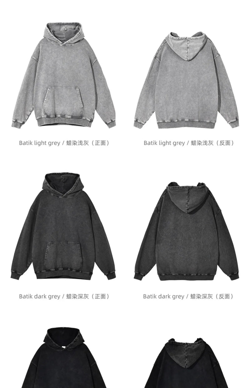 Kanye Vintage Distressed Solid Hooded Hoodie Oversize Washed Wax Dyein