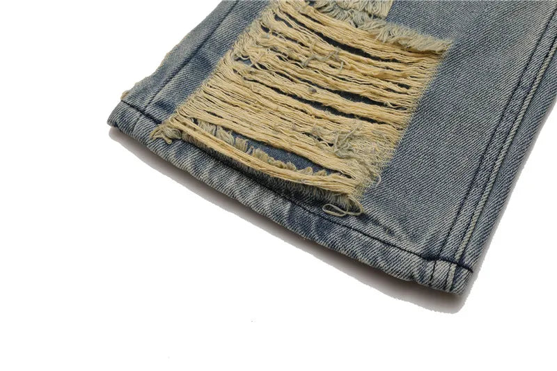 fashion ripped denim jeans mens destoryed holes zipper straight trousers jeans hip hop streetwear new casual joggers jeans pants unique joggers style 3086