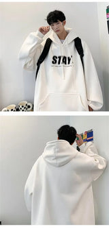 New In Letter Stay Print Sweatshirts Men Casual Vintage Fleece Pullover