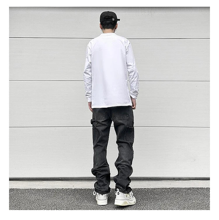 patchwork design denim flare jeans pants men casual zipper straight biker trousers jeans fashion streetwear hip hop jean joggers unique joggers style 2593