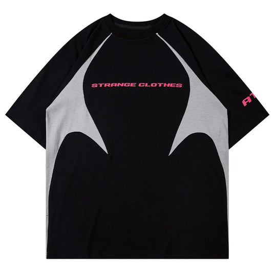 Vaporwave Graphic tee – Men Harajuku High Street T Shirt Patchwork Contrasted Raglan