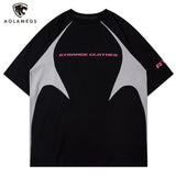 Vaporwave Graphic tee – Men Harajuku High Street T Shirt Patchwork Contrasted Raglan