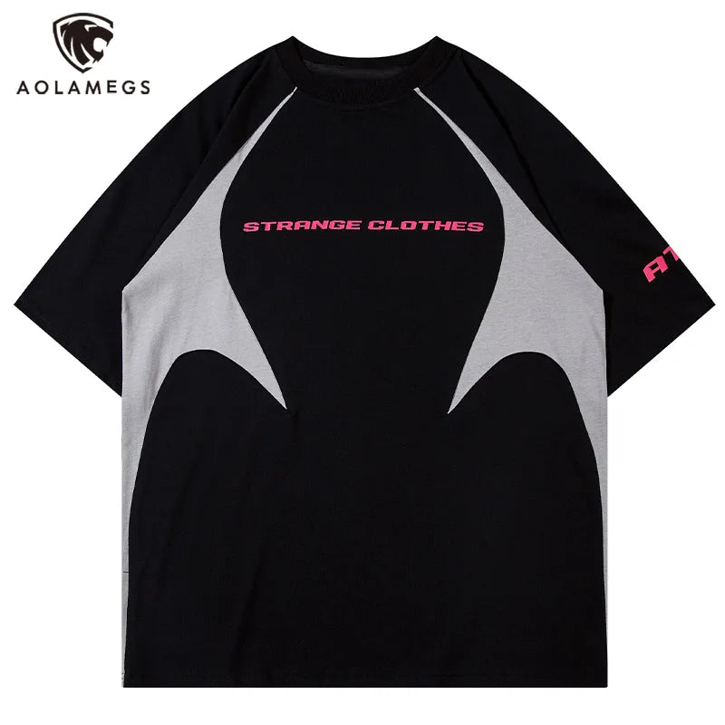 Vaporwave Graphic tee – Men Harajuku High Street T Shirt Patchwork Contrasted Raglan