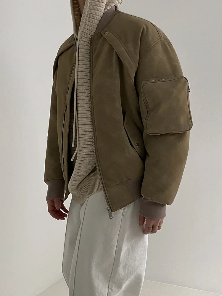 Winter Vintage Suede Jacket Cotton-padded Jacket Men's Korean-style Loose Cotton-padded Coat Winter